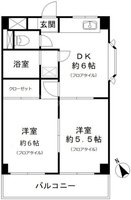 ニューハイム小原(2DK/2階)の間取り写真