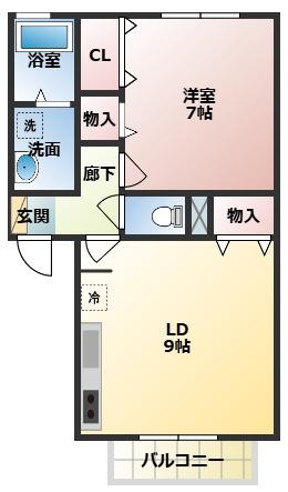 エミネンスB(1LDK/2階)の間取り写真