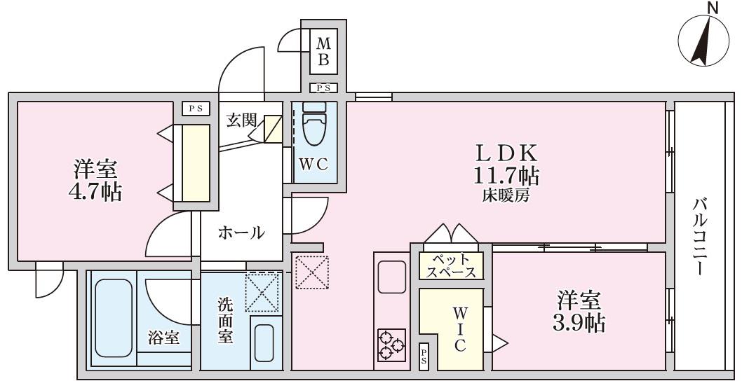 REFRISE平塚錦町(2LDK/2階)の間取り写真
