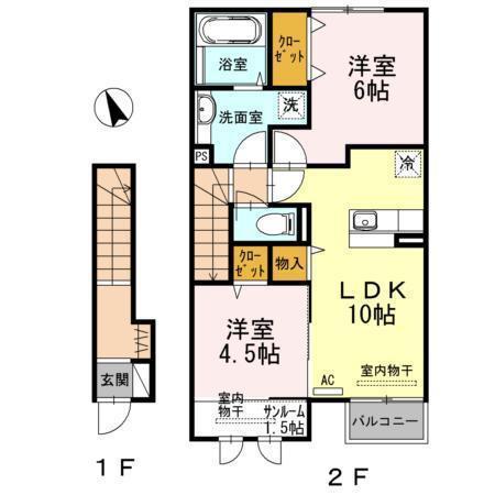アーバンレジデンス B(2LDK/2階)の間取り写真