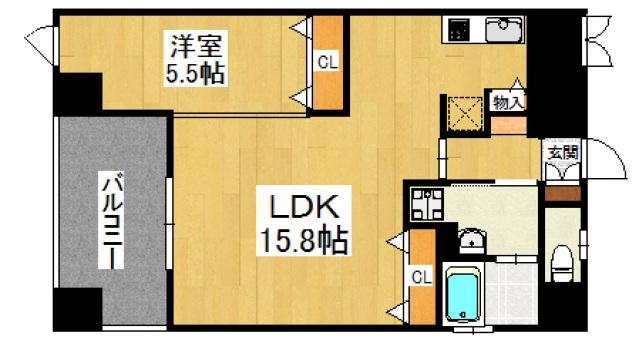 ロールベール博多駅前(1LDK/11階)の間取り写真