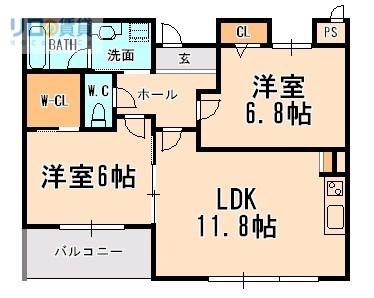 フローラル宝塚(2LDK/1階)の間取り写真