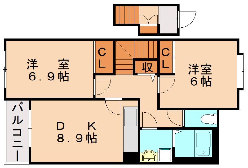 メゾンシャンデレザン(2DK/2階)の間取り写真