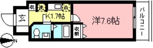 ロジェ府中(1K/4階)の間取り写真