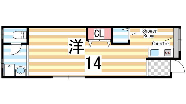 白芳荘8号館(ワンルーム/2階)の間取り写真