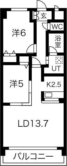 メープルコート(2LDK/3階)の間取り写真
