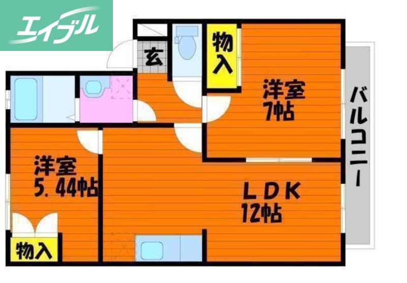 アネーロ花尻 A棟(2LDK/2階)の間取り写真