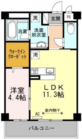 セレーナ沖浜(1LDK/2階)の間取り写真