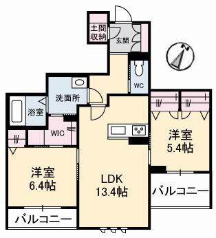 シャエム(2LDK/2階)の間取り写真