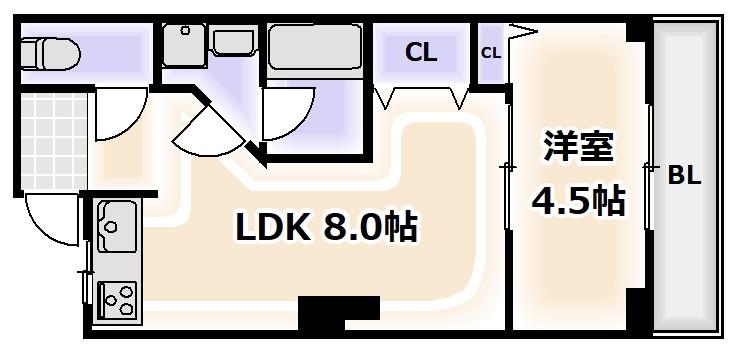 グランデール英II(1LDK/6階)の間取り写真