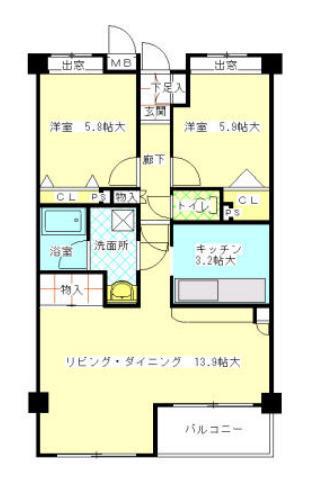 ヌーベルバーグ常盤平(2LDK/4階)の間取り写真