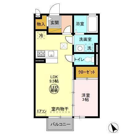 グランシャリオA(1LDK/1階)の間取り写真