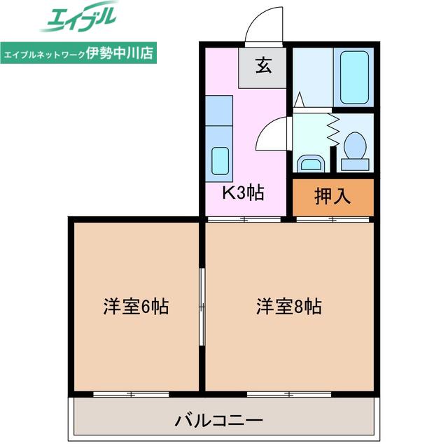 レジデンスヒル(2K/3階)の間取り写真