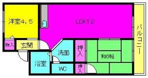 クリヨン天理A(2LDK/2階)の間取り写真