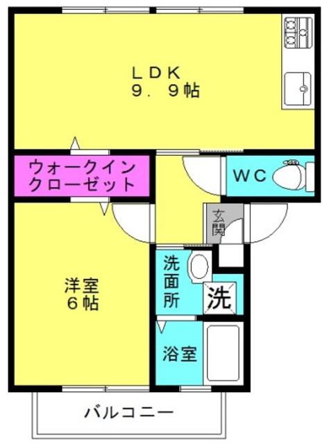 サンシティ米田B(1LDK/2階)の間取り写真