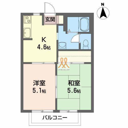 シャトルあたご(2K/2階)の間取り写真