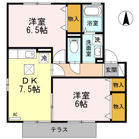 グランシャリオ堀川 D(2DK/1階)の間取り写真
