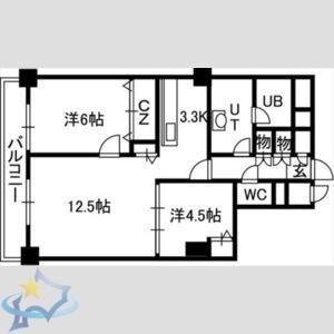 PRIME URBAN札幌 RIVER FRONT(2LDK/14階)の間取り写真
