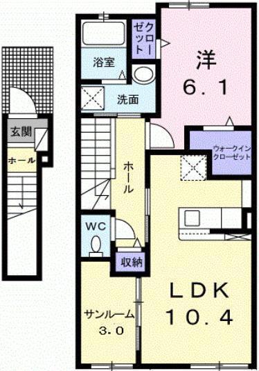 ケースリー II(1LDK/2階)の間取り写真