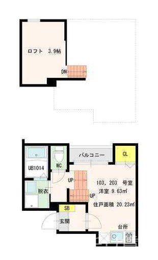 STAGE笹原(1K/1階)の間取り写真