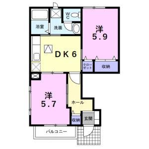 セレーノF(2DK/1階)の間取り写真