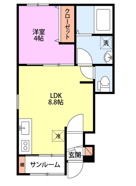S&S稽古町(1LDK/1階)の間取り写真