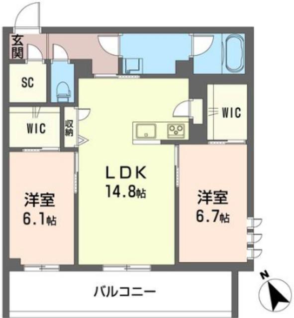 SHAMAISON ルミノサ・ファミリアB(2LDK/1階)の間取り写真