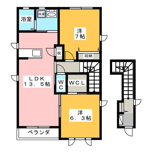 クラヴィエ並柳 B(2LDK/2階)の間取り写真
