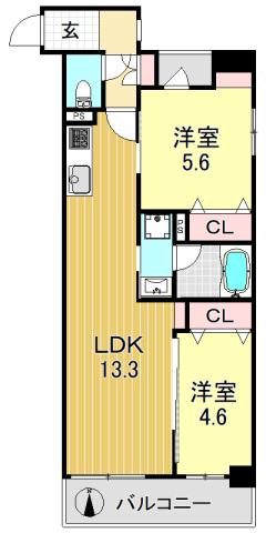 フェリーチェ ヴィータ(2LDK/2階)の間取り写真