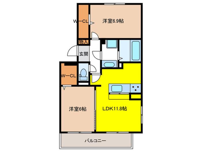 クリエイーストII(2LDK/2階)の間取り写真