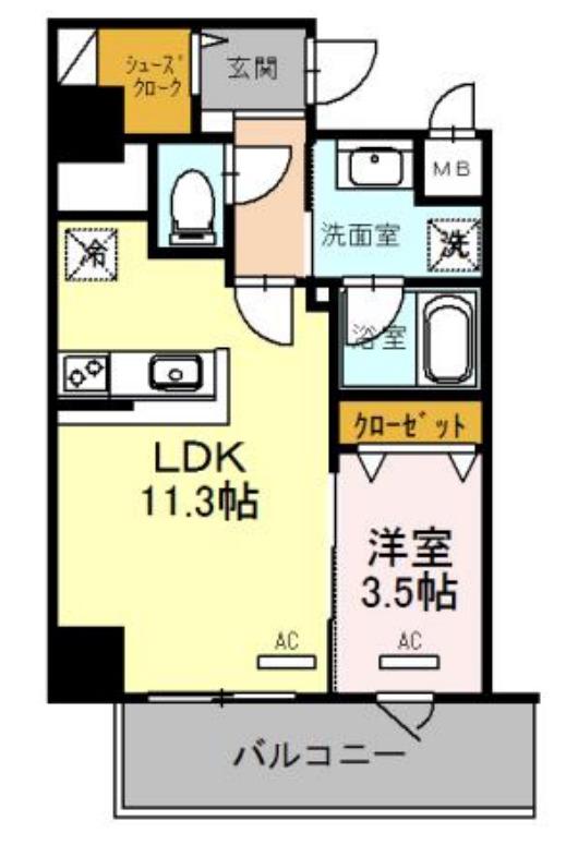 パンセ新町(1LDK/6階)の間取り写真