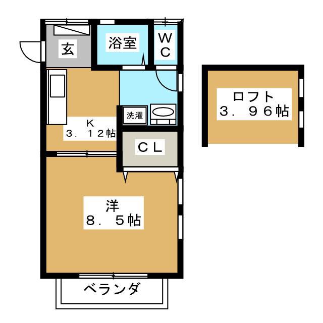 フォンテI(1K/2階)の間取り写真