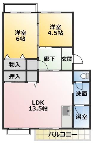 メゾン酒井A(2LDK/2階)の間取り写真
