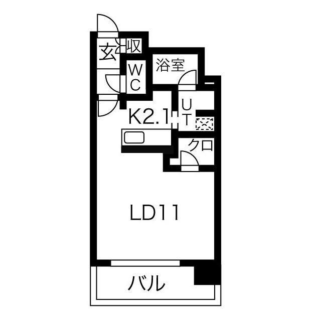 F021(1K/6階)の間取り写真