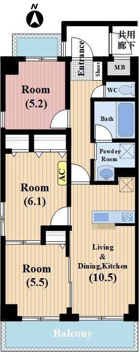 SOUND STAGE 元住吉(3LDK/2階)の間取り写真