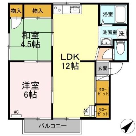 フォルム利松 B棟(2LDK/2階)の間取り写真
