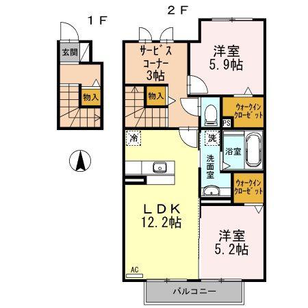 フロール朝日(2LDK/2階)の間取り写真