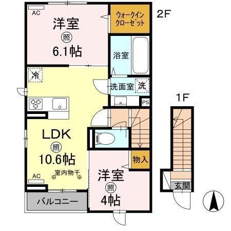 リベルテ国立(2LDK/2階)の間取り写真