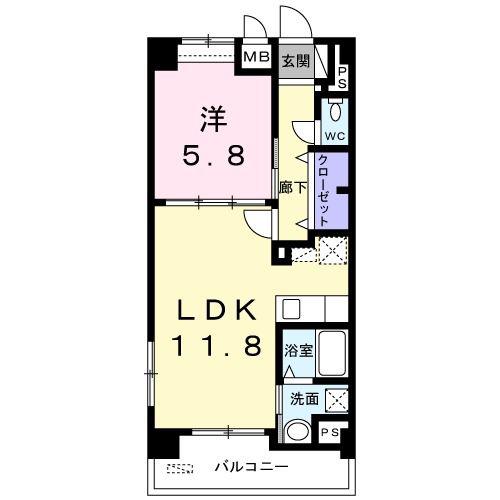 アビタシオンURUMA(1LDK/1階)の間取り写真