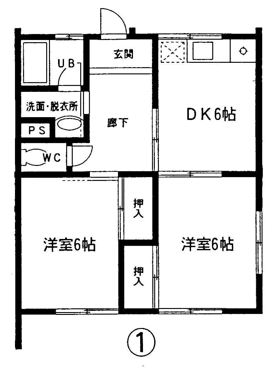 RIVER豊栄2(2DK/1階)の間取り写真