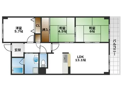 サニーサイド曽根(3LDK/2階)の間取り写真