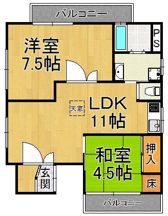 キュービック武庫之荘(2LDK/3階)の間取り写真