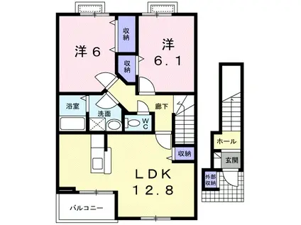 ゴールド・クレストI(2LDK/2階)の間取り写真