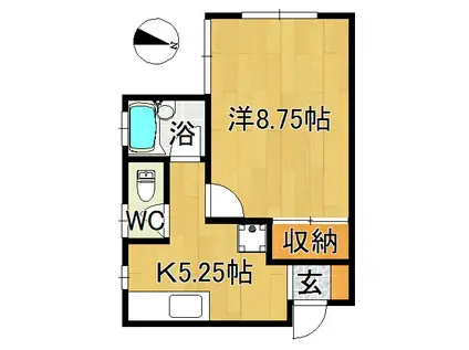 ヴェルデ弘前(1K/1階)の間取り写真