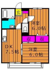 サンライフ玉島B棟(2DK/1階)の間取り写真