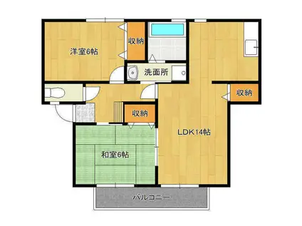 ベル・ヴィル御茶園(2LDK/2階)の間取り写真