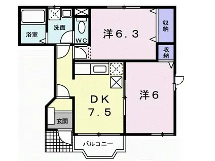サンシャインA棟(2DK/1階)の間取り写真