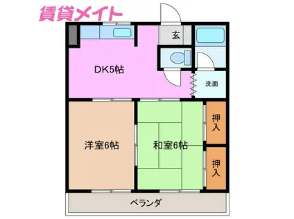 ハイツ泊(2DK/3階)の間取り写真