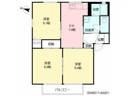 コンフォール城井A(3DK/2階)の間取り写真