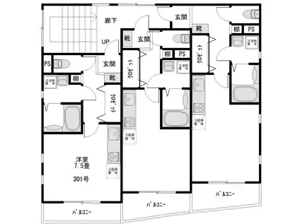 若葉駅2分アパート2部屋空有(ワンルーム/2階)の間取り写真